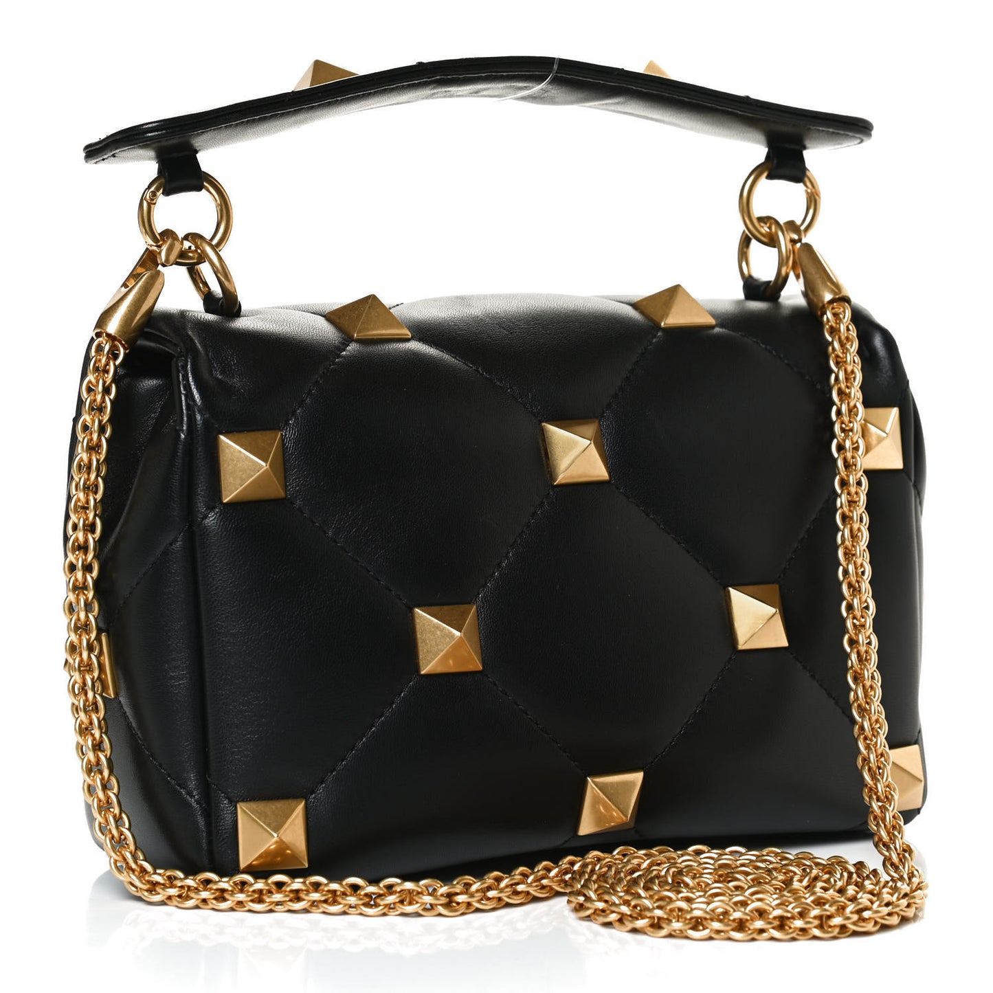 Nappa Large Roman Stud Shoulder Bag Black