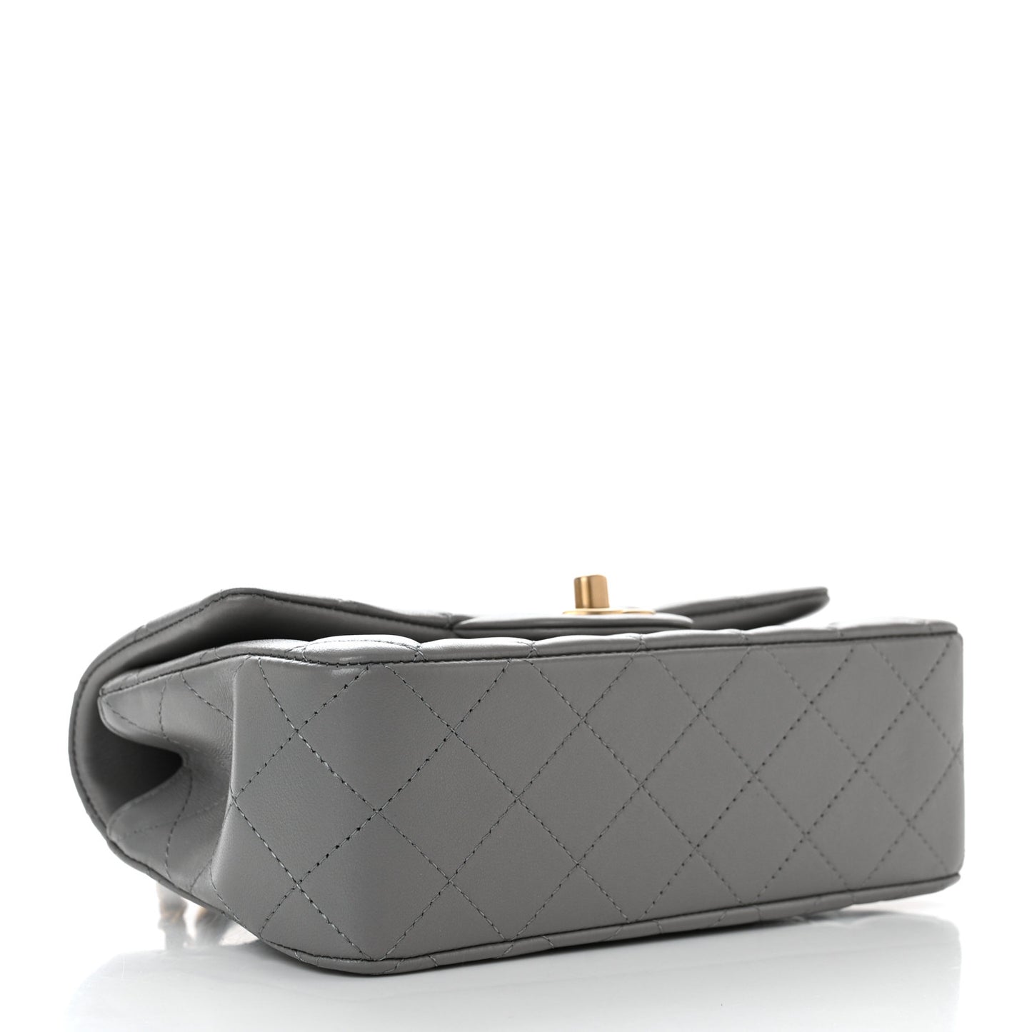 Lambskin Metal Quilted Mini Top Handle Rectangular Flap Grey
