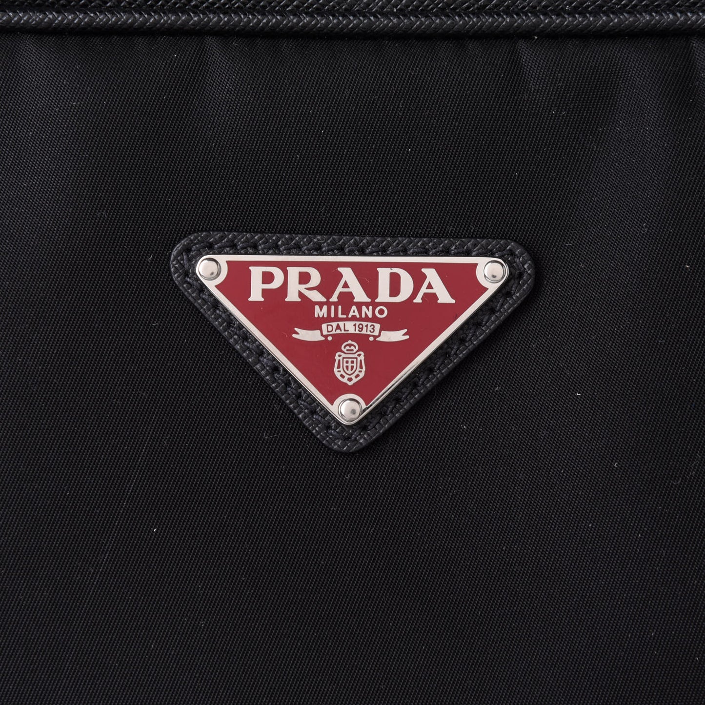 Tessuto Nylon Saffiano Metal Triangle Logo Work Bag Black