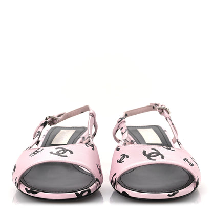 Chanel Printed Lambskin Coco Beach Sligback Sandals 40 Light Pink Black 6 of 22