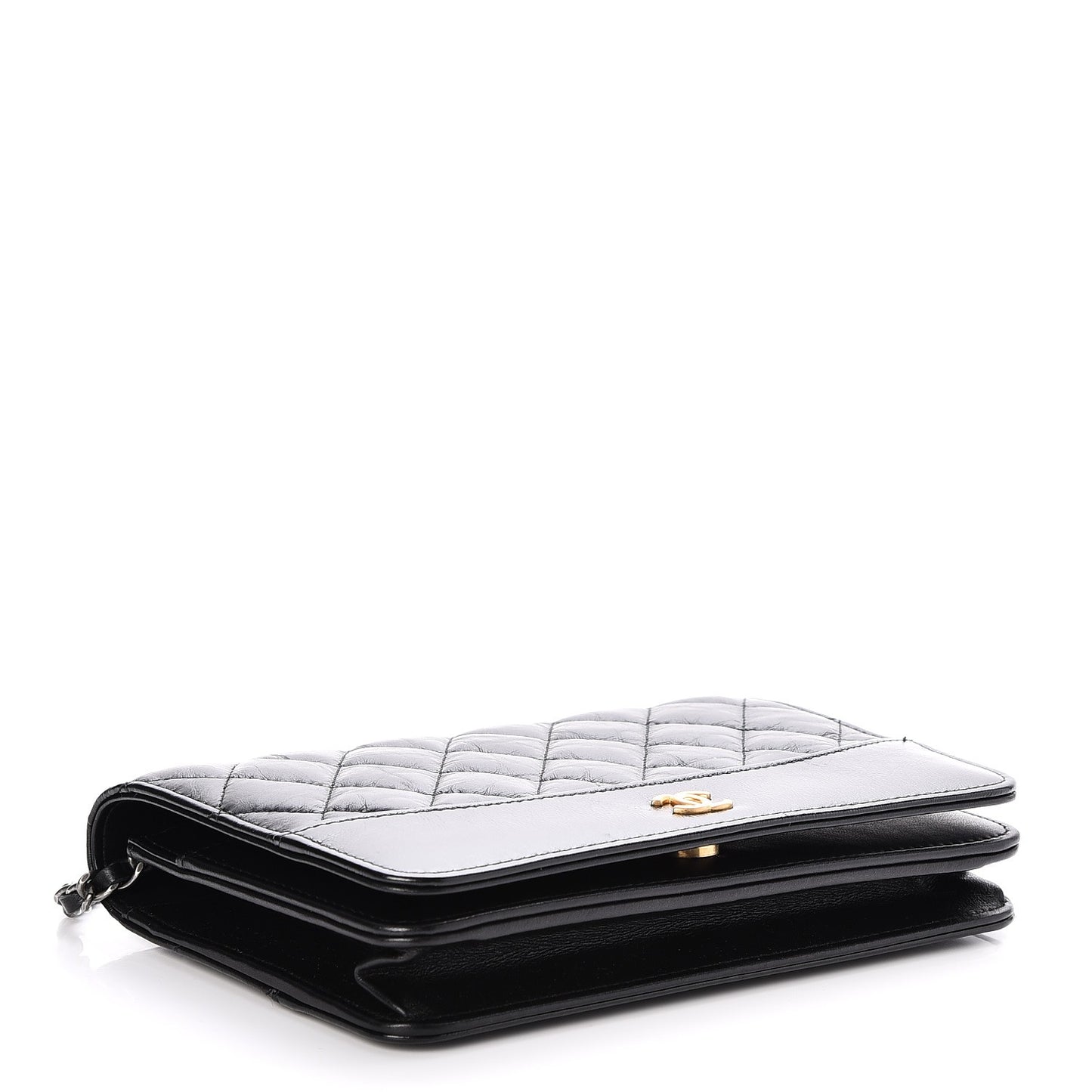 Aged Calfskin Quilted Gabrielle Wallet On Chain WOC Black