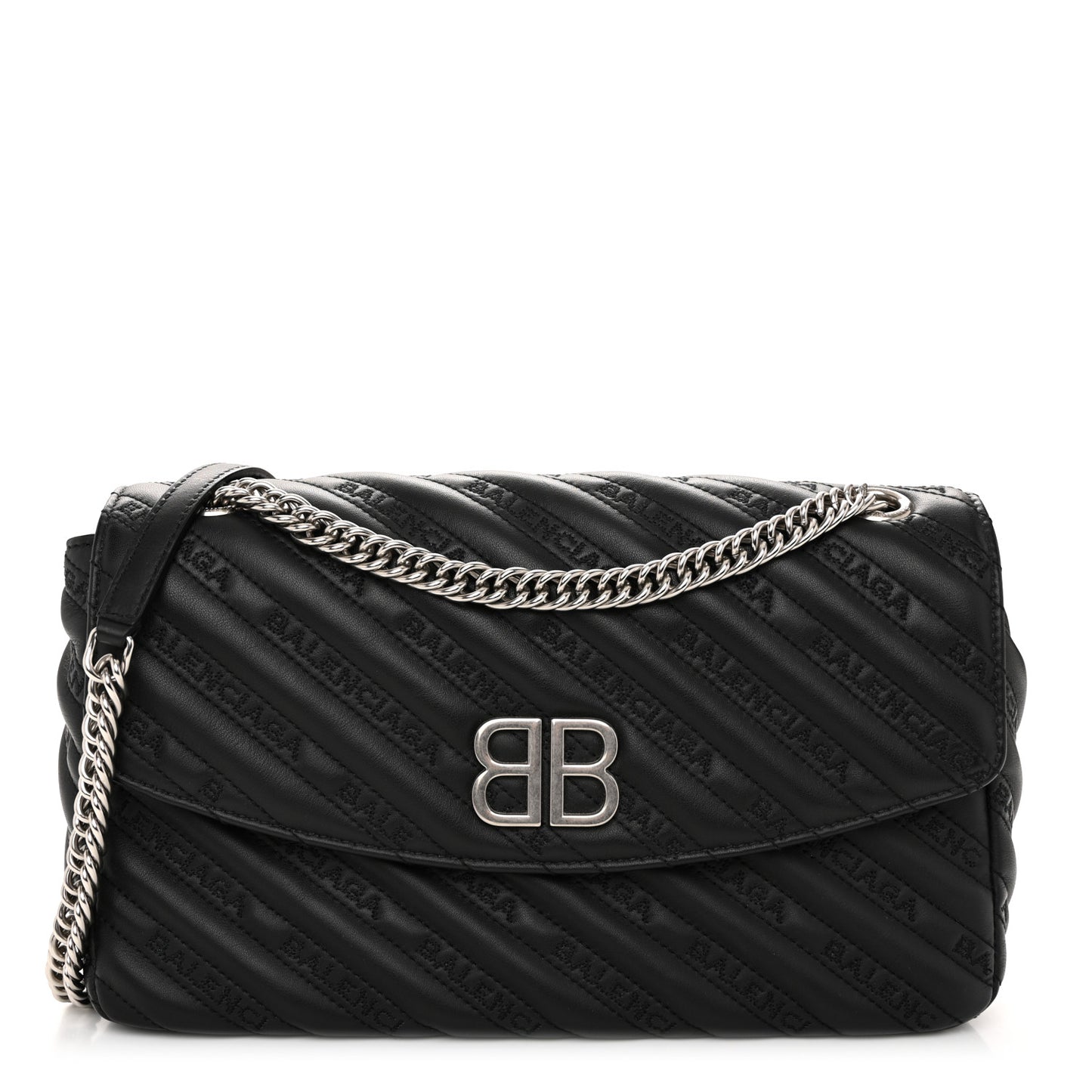 Calfskin Logo Matelasse M BB Chain Shoulder Bag Black