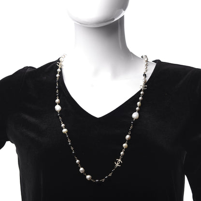 Chanel Pearl Beaded Crystal CC Long Necklace Gold Black White 2 of 5