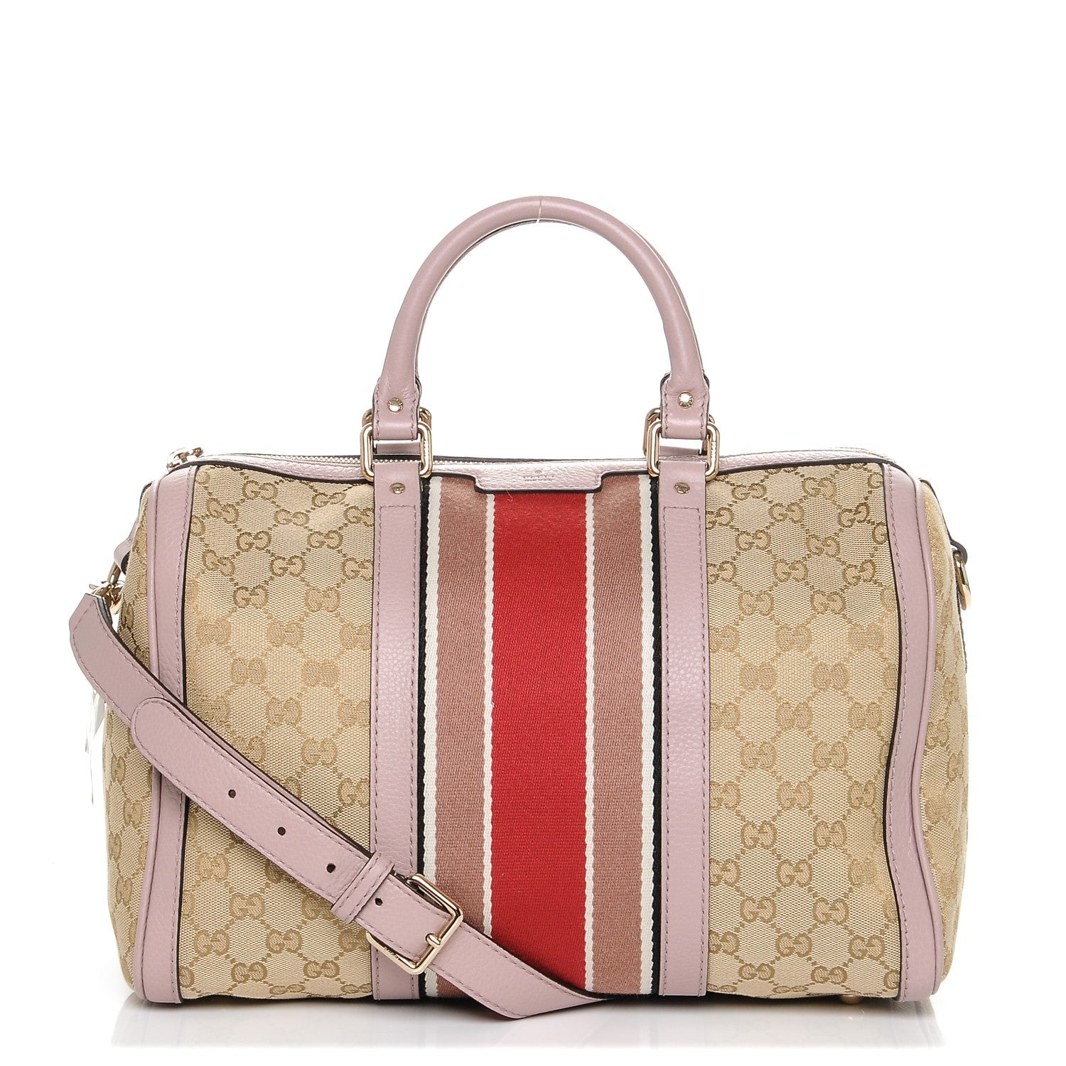 Gucci Monogram Selleria Calfskin Vintage Web Medium Boston New Sand Lilas 1 of 7