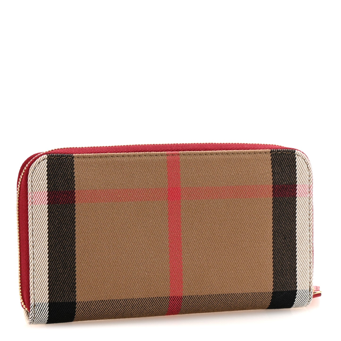 Grainy Calfskin House Check Elmore Zip Around Wallet Russet Red