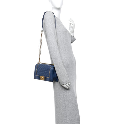 Chanel Aged Calfskin Quilted Medium Chain Detail Boy Flap Blue 2 of 10
