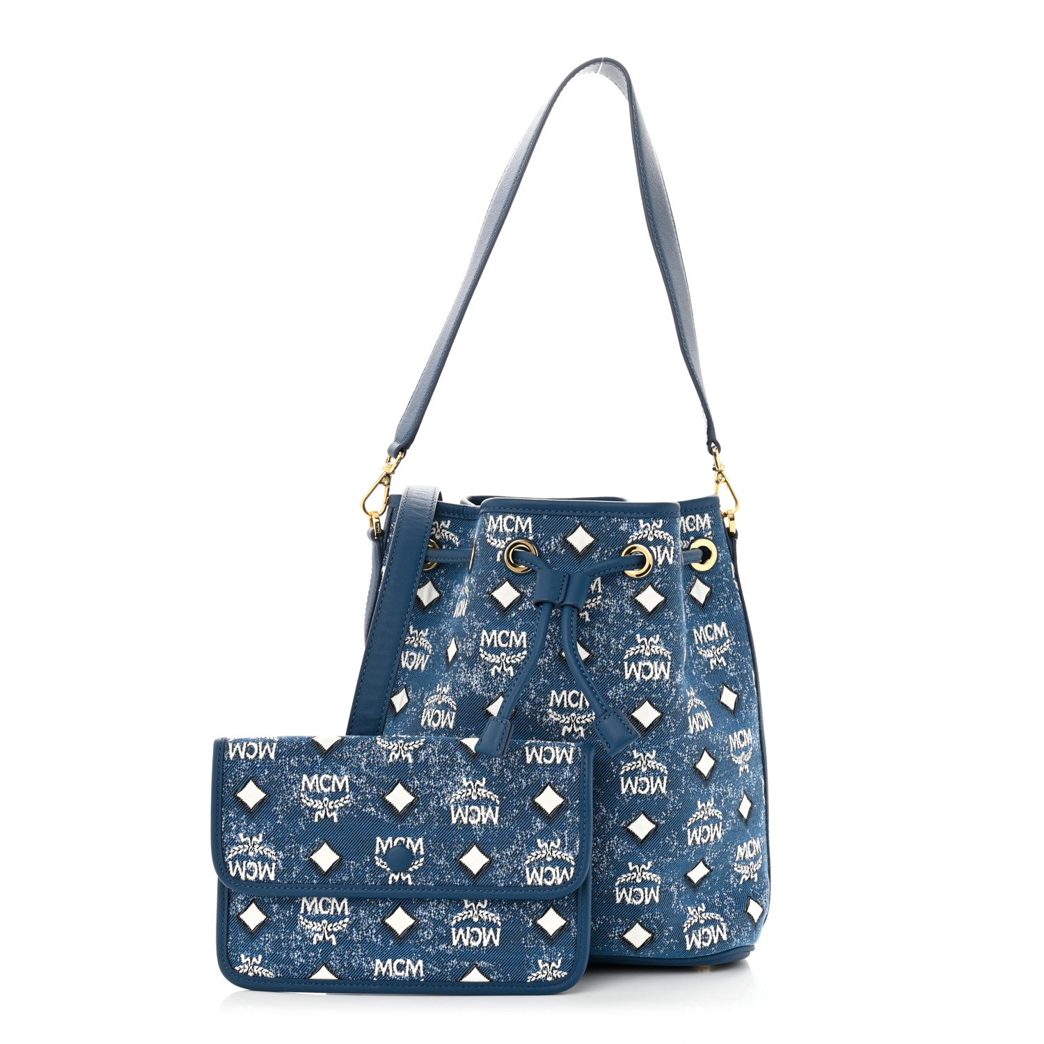 MCM Jacquard Medium Drawstring Blue Denim 1 of 10