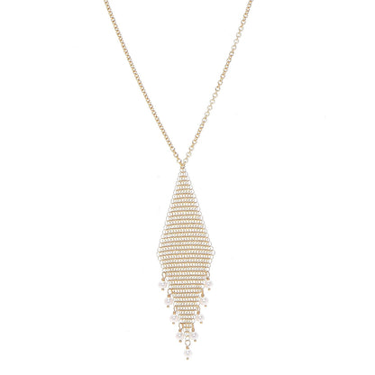 Tiffany 18K Yellow Gold Pearl Elsa Peretti Mesh Fringe Pendant Necklace 1 of 9