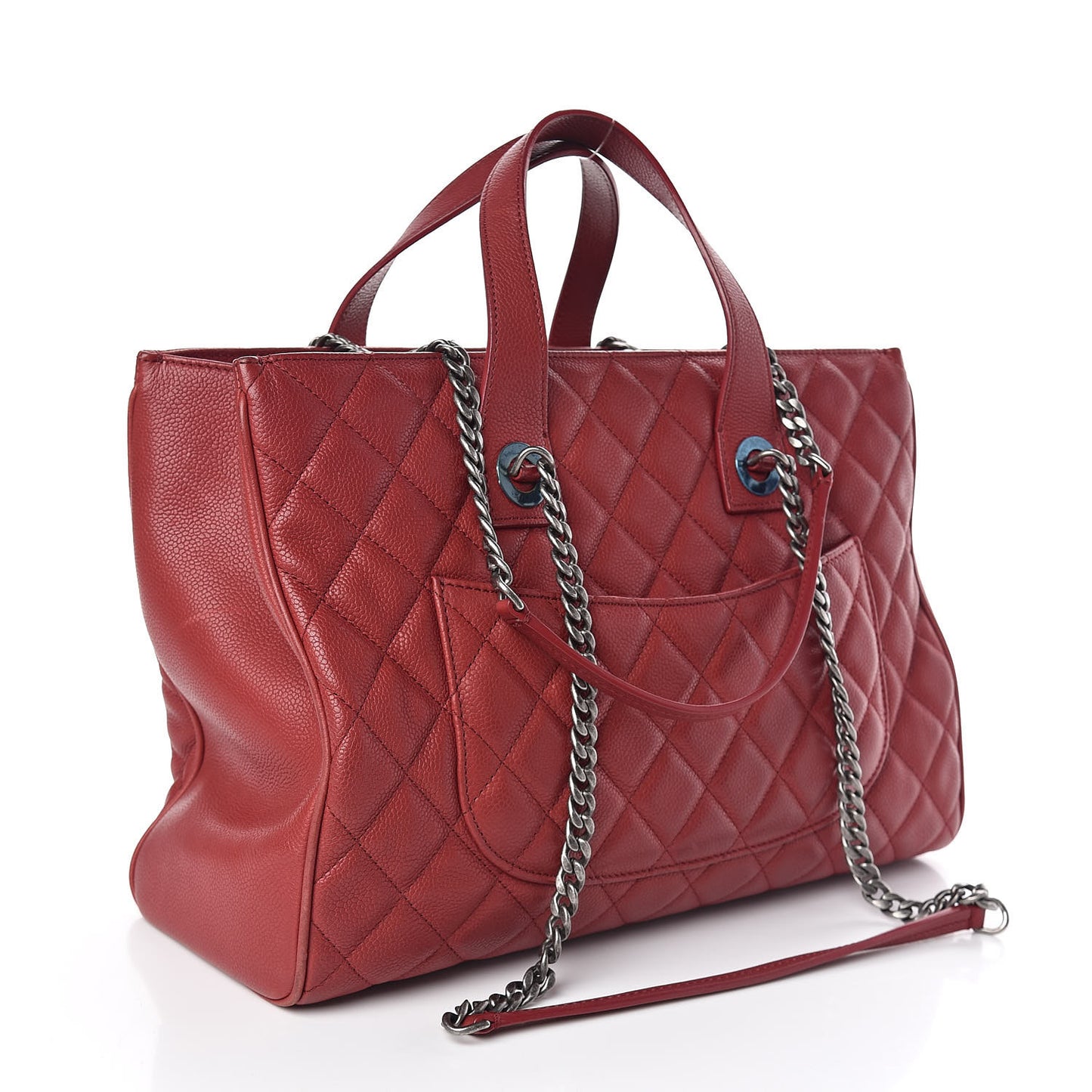 Caviar Quilted Large Casual Pocket Tote Red