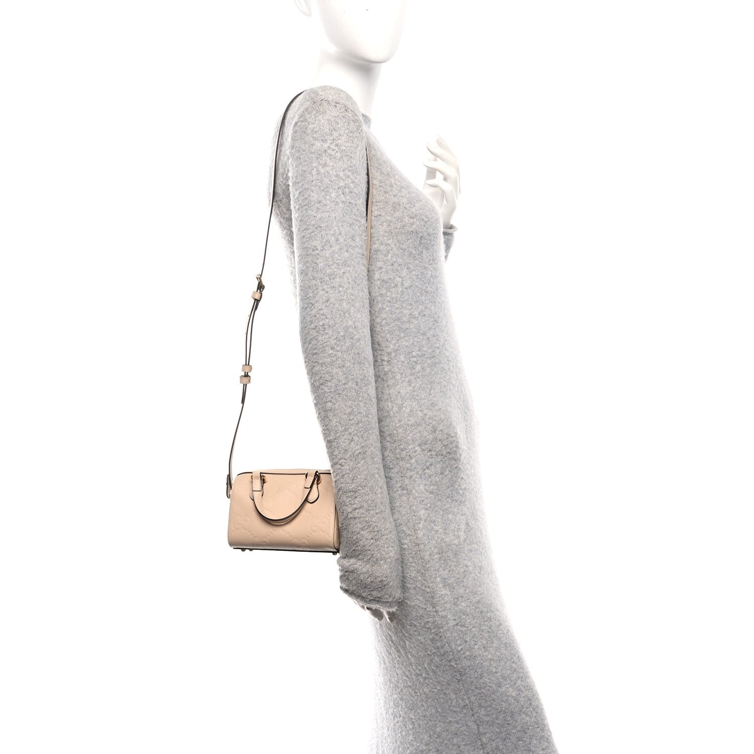 Gucci Gilbert Calfskin Jumbo GG Embossed Super Mini Top Handle Bowler Bag Beige 2 of 11