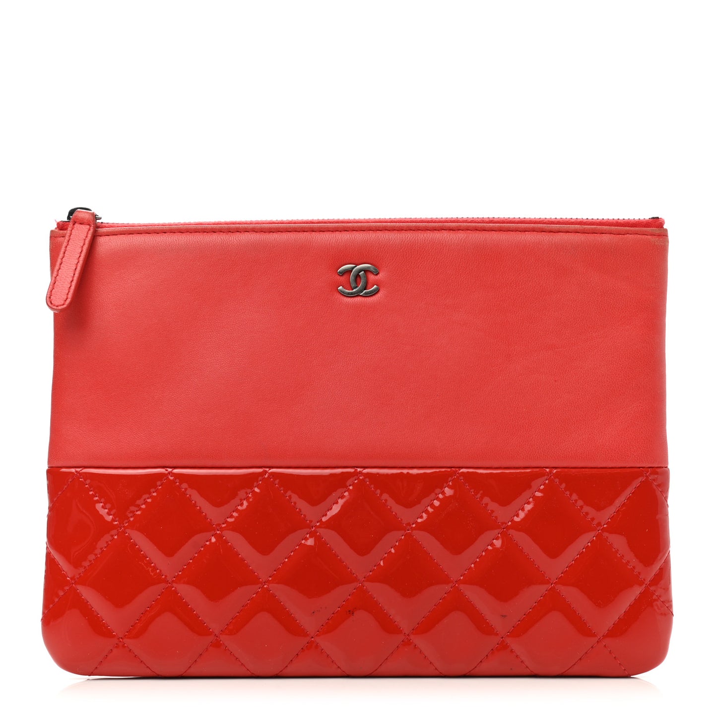 Calfskin Patent Quilted Medium Cosmetic Case Red