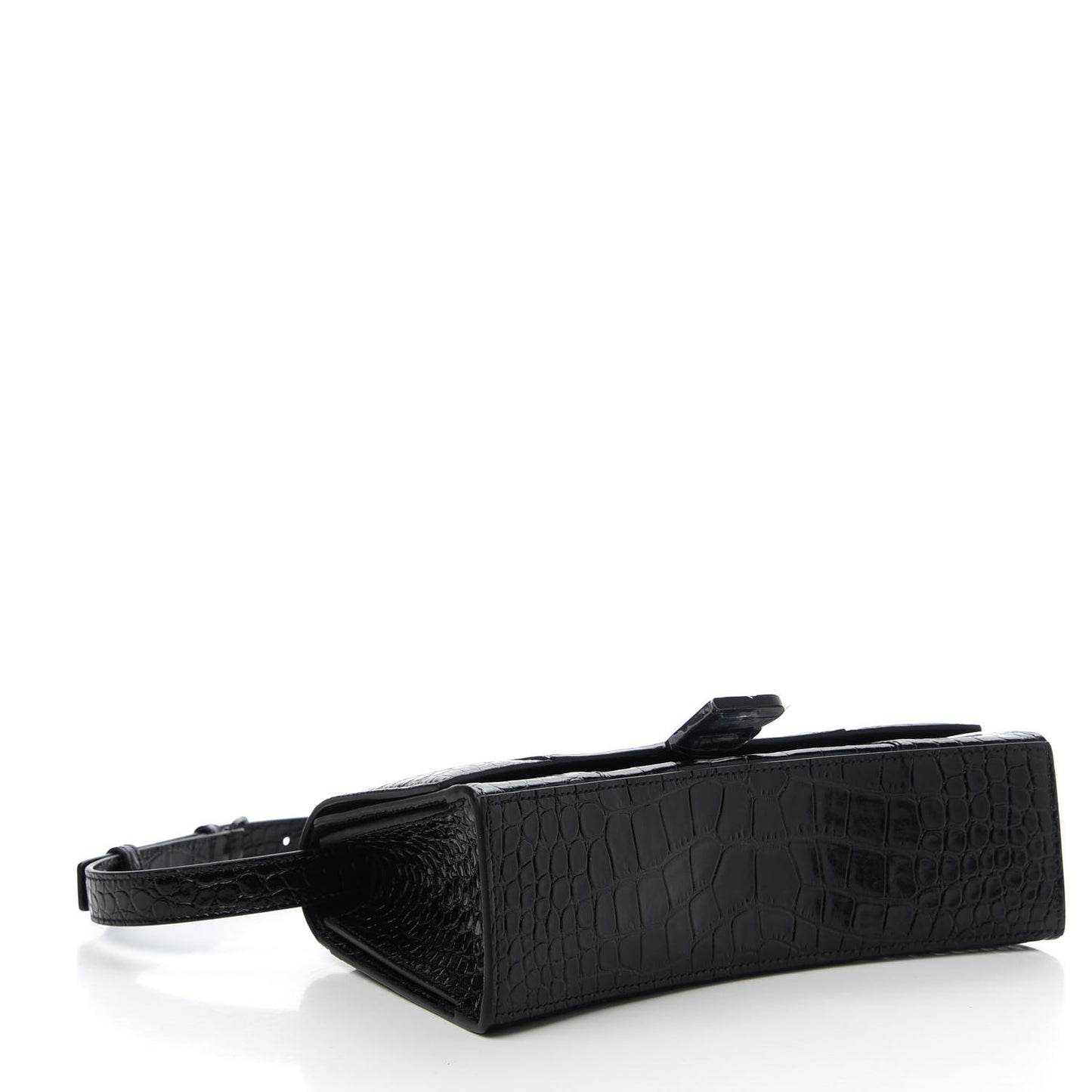 Shiny Calfskin Monochrome Crocodile Embossed Small Hourglass Sling Shoulder Bag Black