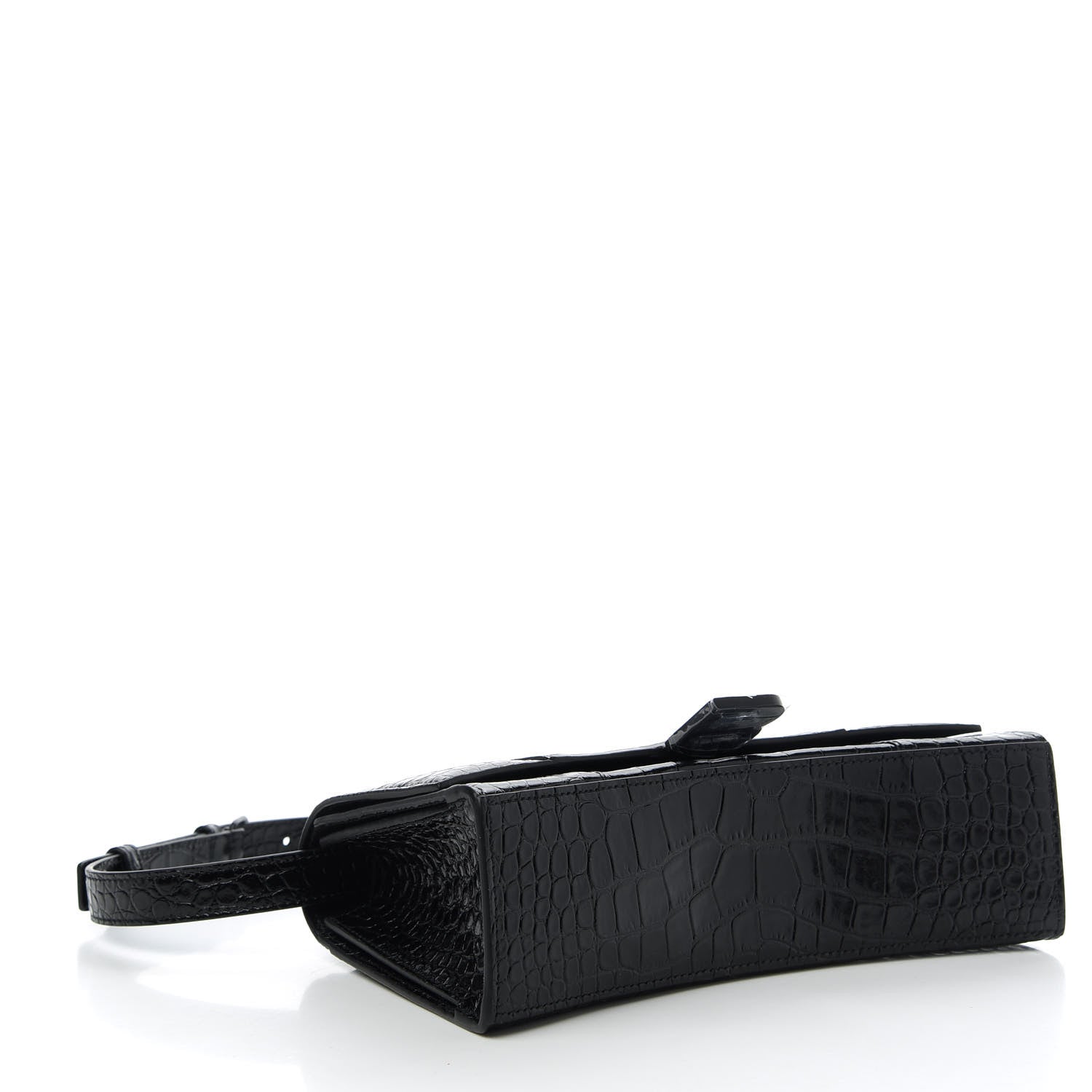 Balenciaga Shiny Calfskin Monochrome Crocodile Embossed Small Hourglass Sling Shoulder Bag Black 4 of 9