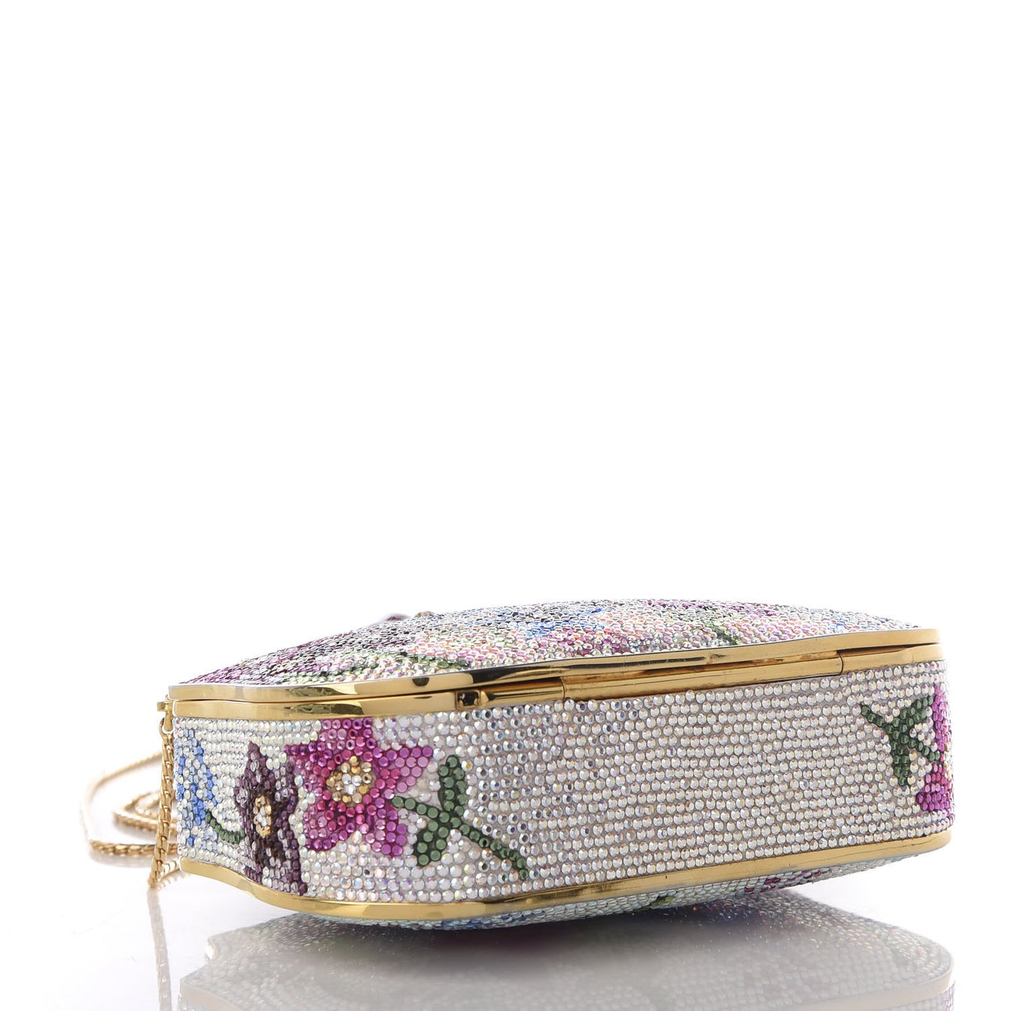 Swarovski Crystal Flower Minaudiere Clutch Gold
