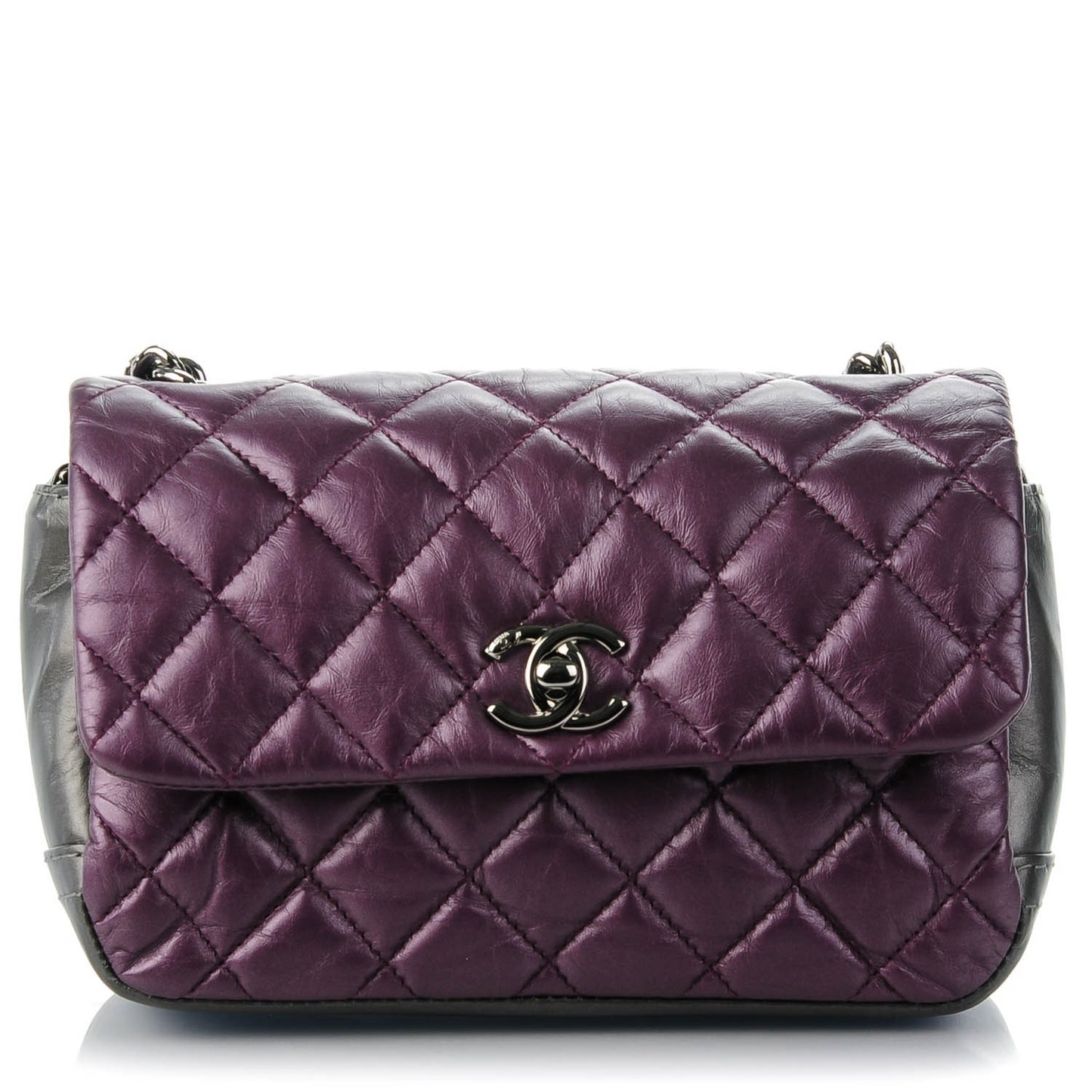 Metallic Calfskin Quilted Mini Mineral Nights Flap Dark Purple