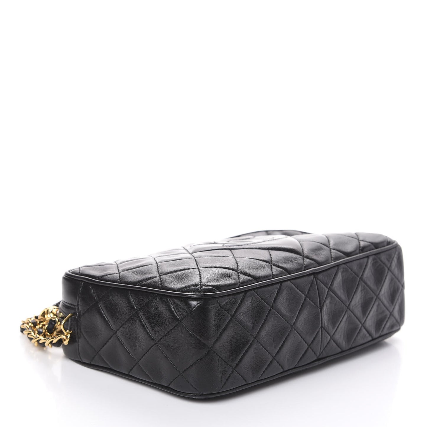 Lambskin Quilted Tassel Camera Case Black