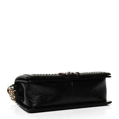 Chanel Crumpled Calfskin Chevron Chain Medium Boy Flap Black 4 of 12
