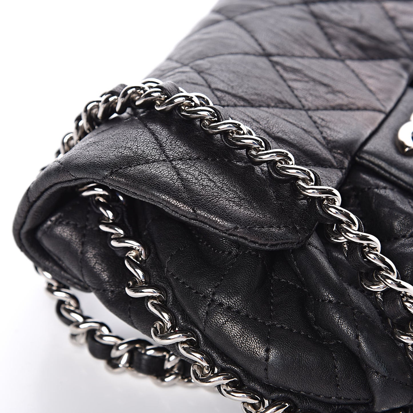Washed Lambskin Quilted Mini Chain Around Flap Black
