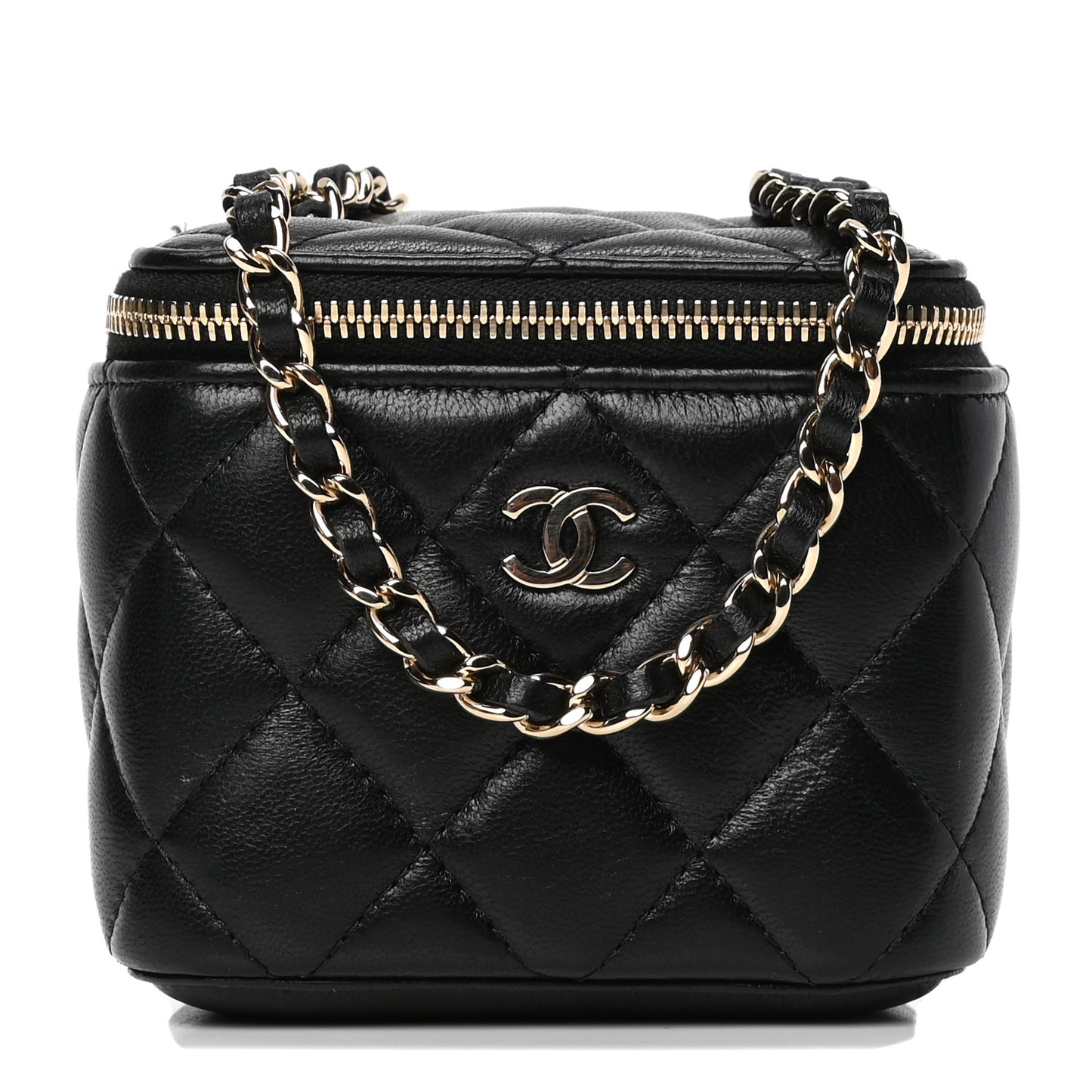 Lambskin Quilted Mini Vanity Case With Chain Black