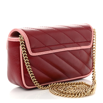 Gucci Azalea Calfskin Enamel Matelasse Diagonal Super Mini Torchon GG Marmont Shoulder Bag New Cherry Red Wild Rose 3 of 11