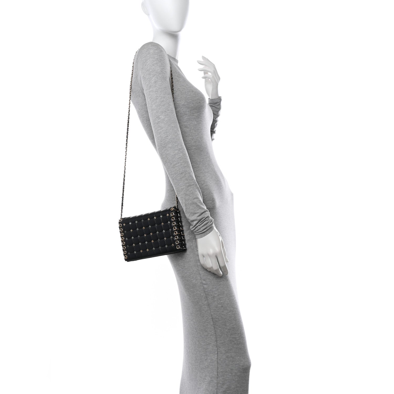 Chanel Lambskin Chocolate Bar Piercing CC Studded Small Chain Flap Bag Black 2 of 10