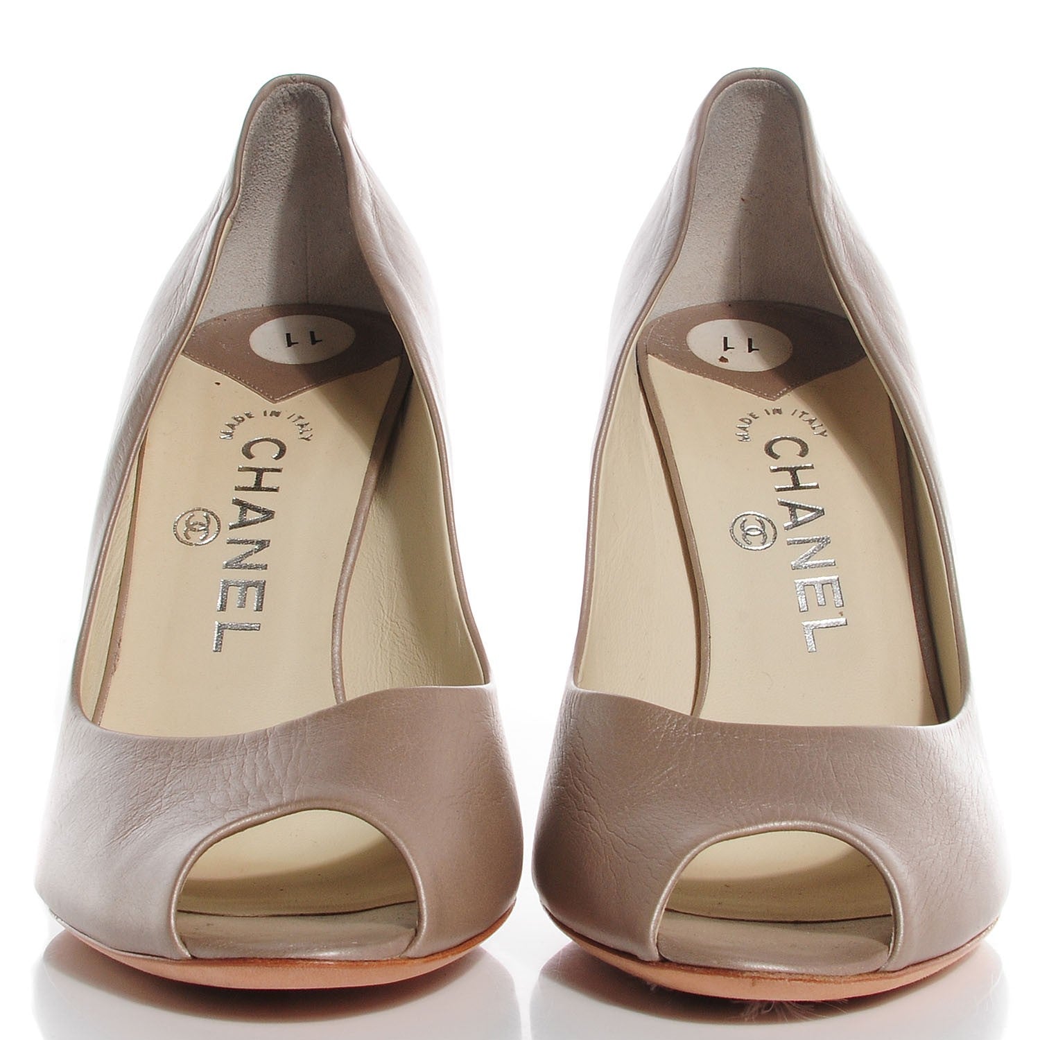 Chanel Metallic Calfskin CC Peep Toe Pumps 41 2 of 8