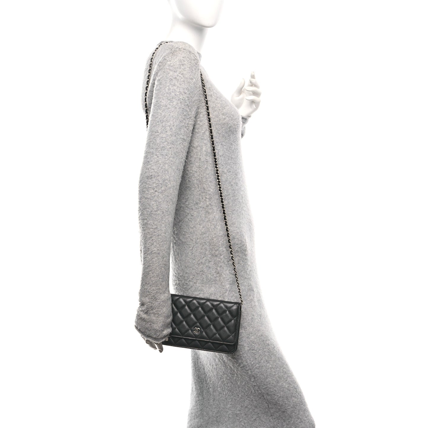 Lambskin Quilted Wallet On Chain WOC Black