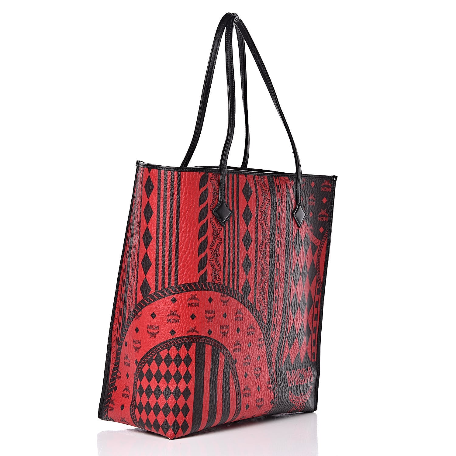 MCM Visetos Baroque Print Kira North South Shopper Tote Red 3 of 13