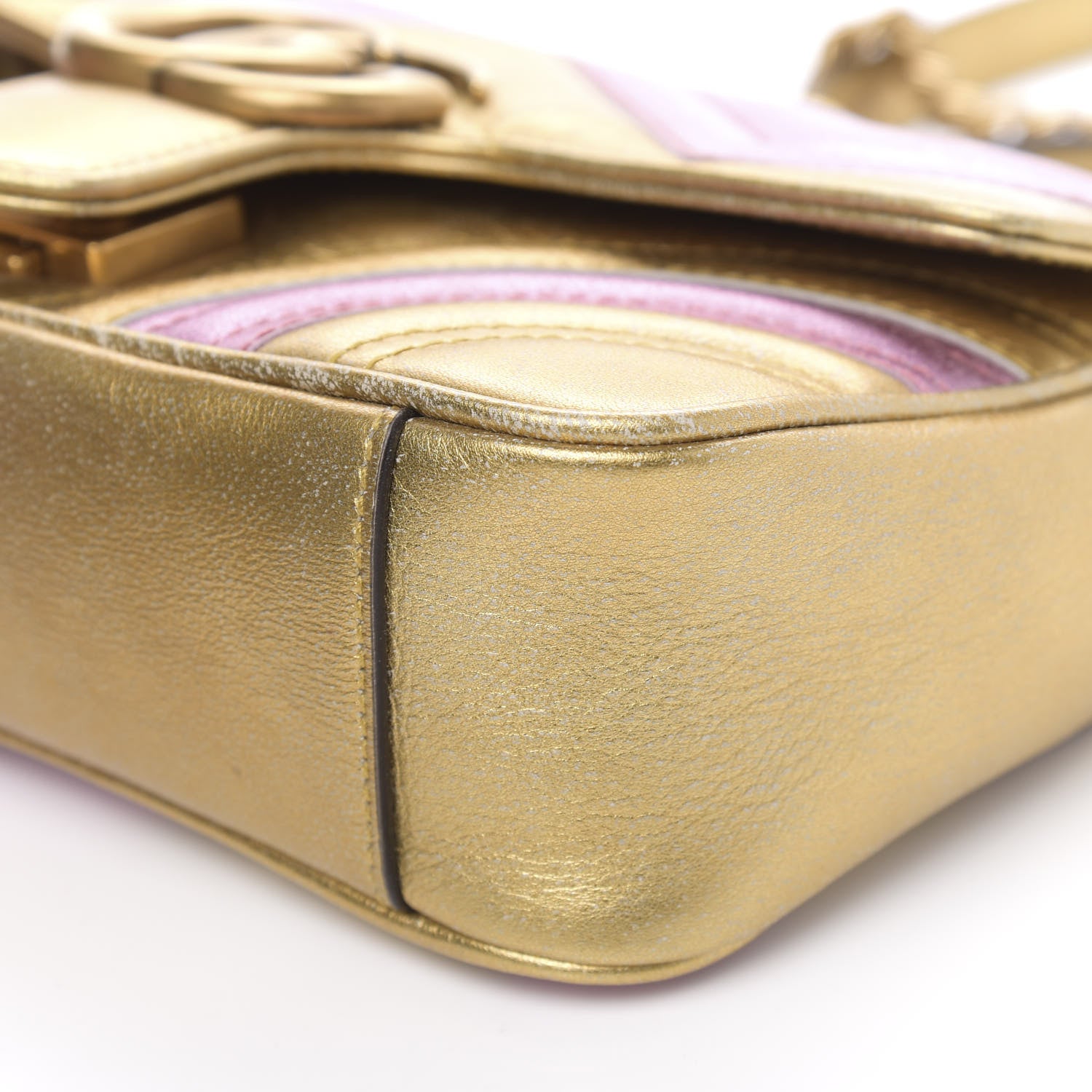 Gucci Metallic Calfskin Matelasse Mini GG Marmont Shoulder Bag Gold Pink 9 of 11