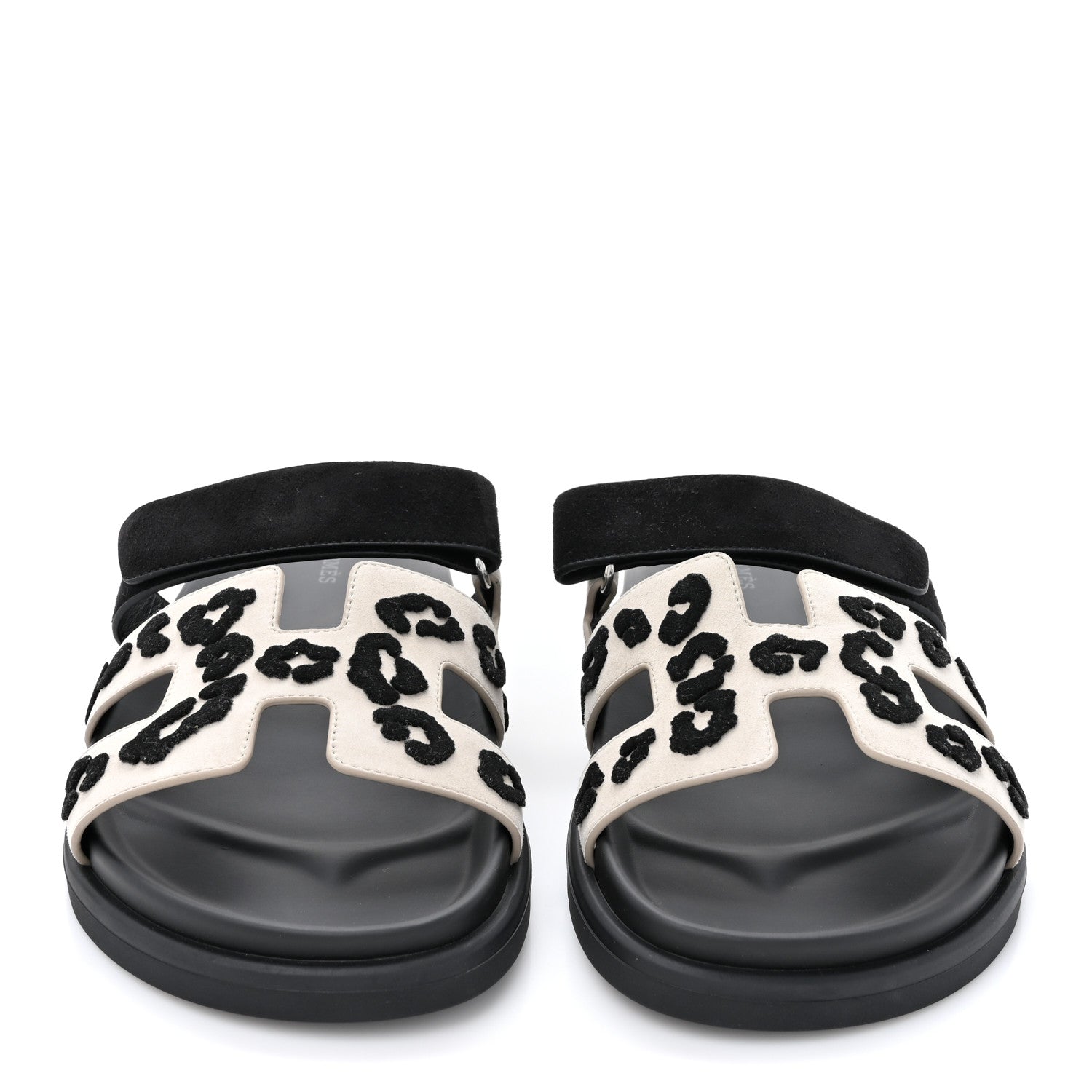 Hermes Suede Goatskin Womens Leopard Chypre Sandals 40 Beige Esquisse Black 2 of 9