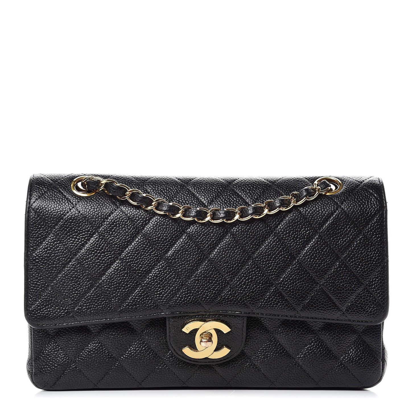 Caviar Quilted Medium Double Flap Black