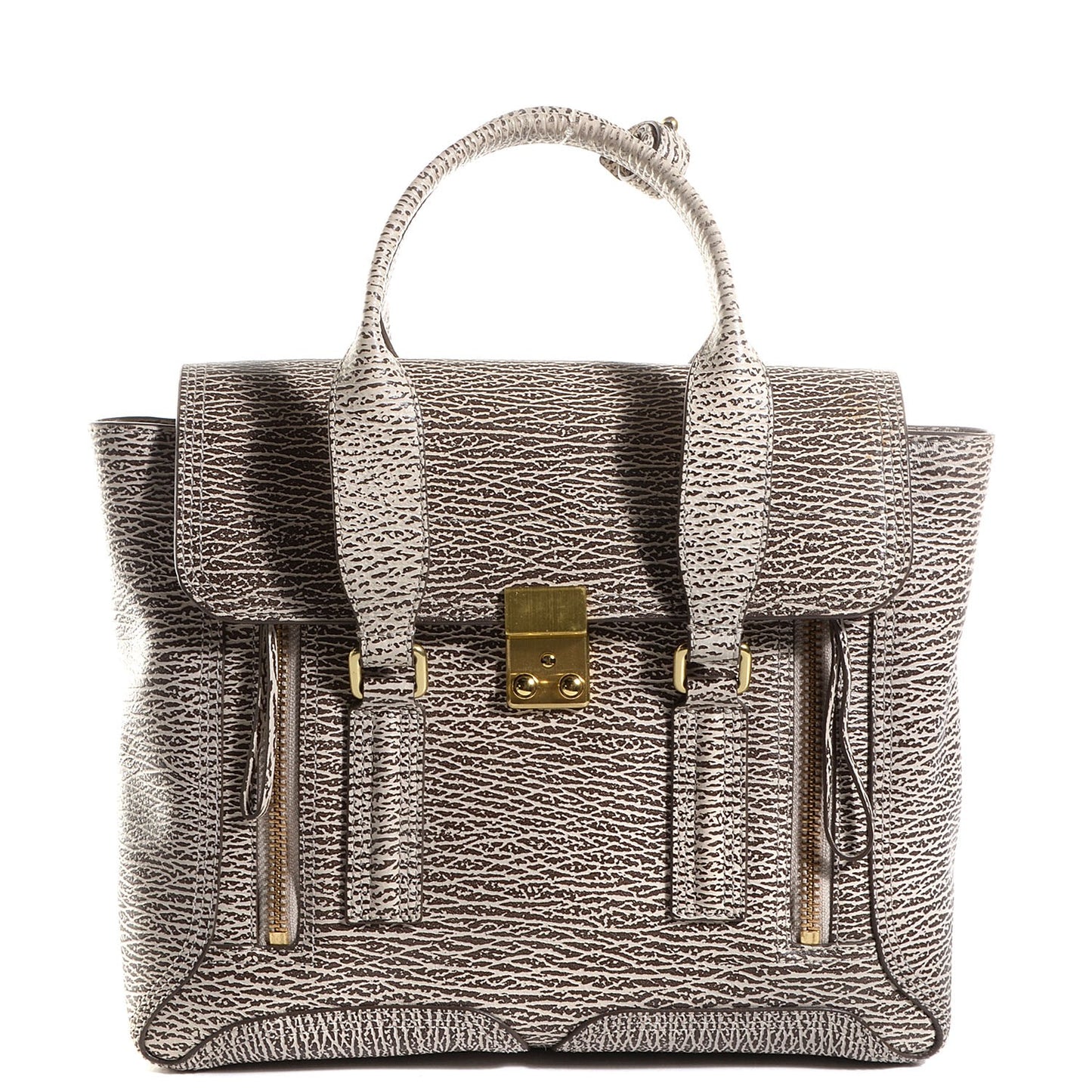 Shark Embossed Leather Medium Pashli Satchel Antique White Military