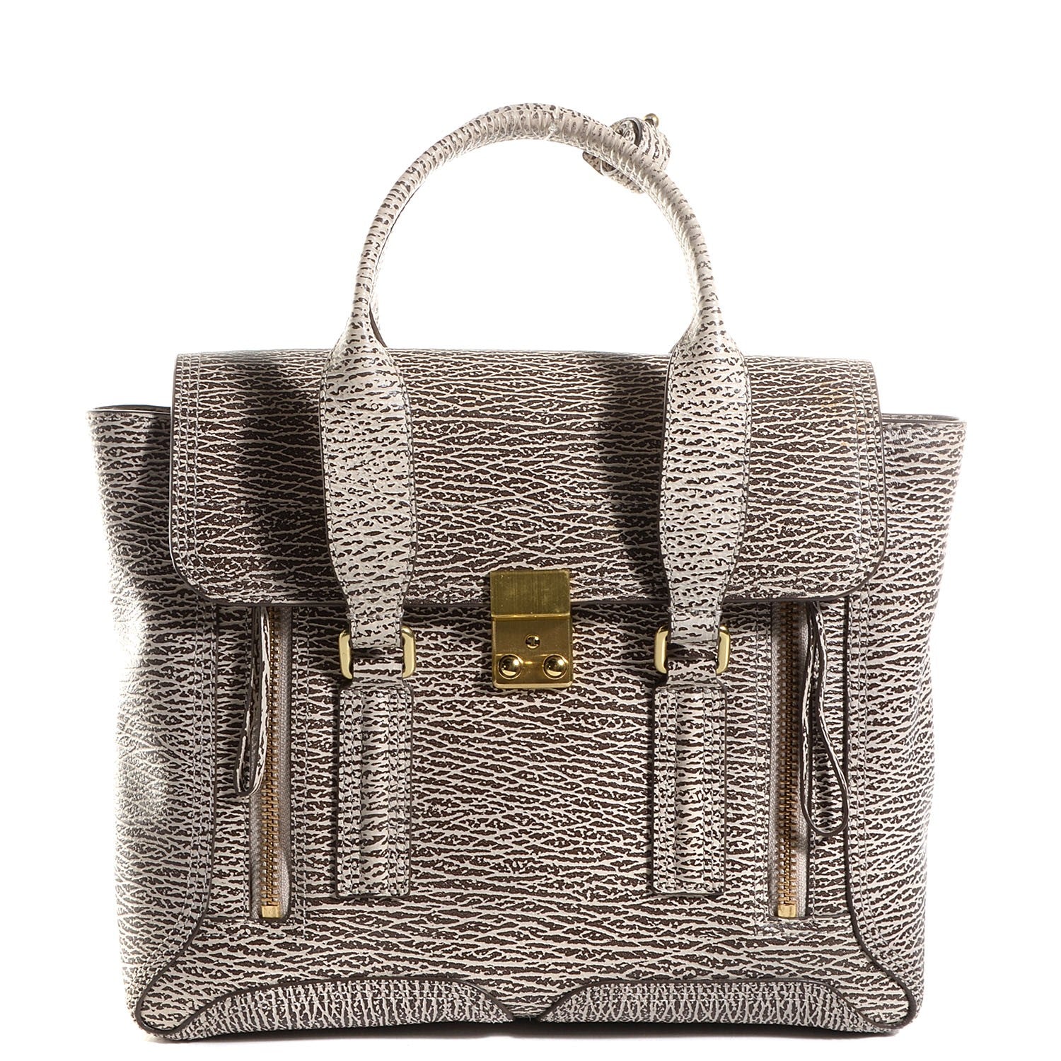 3.1 Phillip Lim Shark Embossed Leather Medium Pashli Satchel Antique White Military 1 of 10
