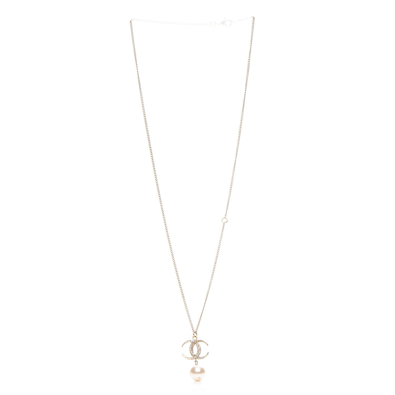 Chanel Pearl Crystal CC Drop Necklace Gold 2 of 5