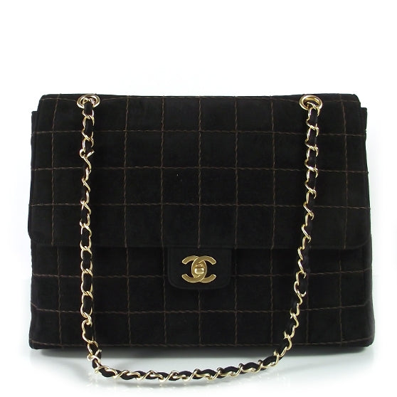 Chanel Suede Square Quilted Jumbo Flap Black 1 of 9