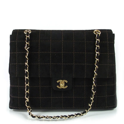 Chanel Suede Square Quilted Jumbo Flap Black 1 of 9