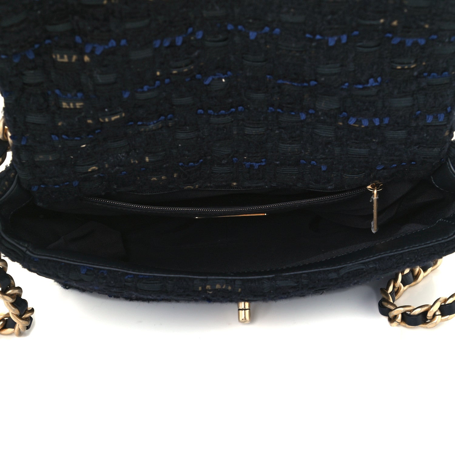 Chanel Tweed Quilted Medium Chanel 19 Flap Black Navy Gold 5 of 12