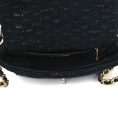 Chanel Tweed Quilted Medium Chanel 19 Flap Black Navy Gold 5 of 12