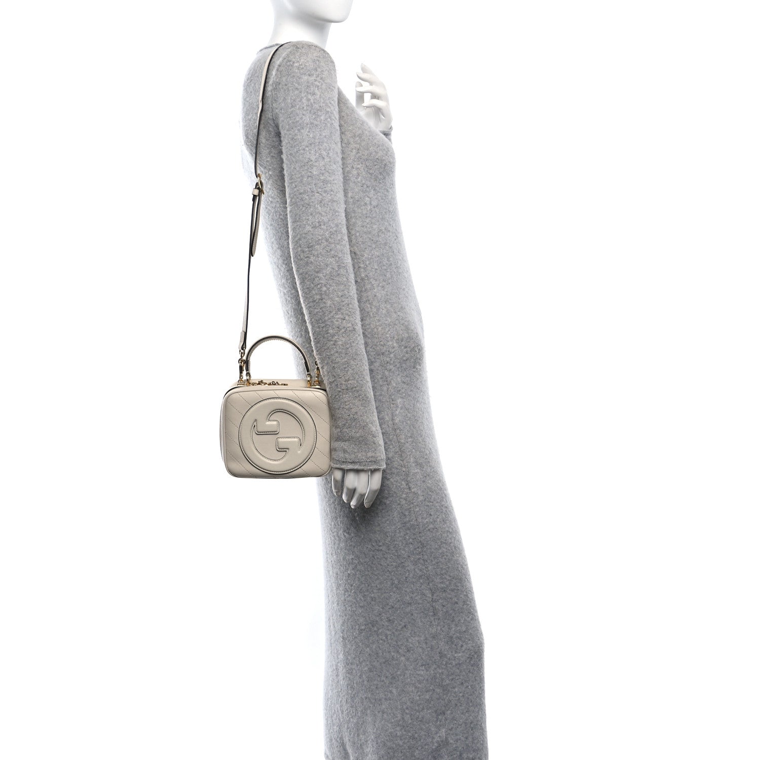 Gucci Sakai Be Green Calfskin Diagonal Stitched Blondie Top Handle Bag Mystic White 2 of 10