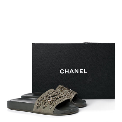 Chanel Canvas Chain Flat Sandals 36 Khaki 10 of 10