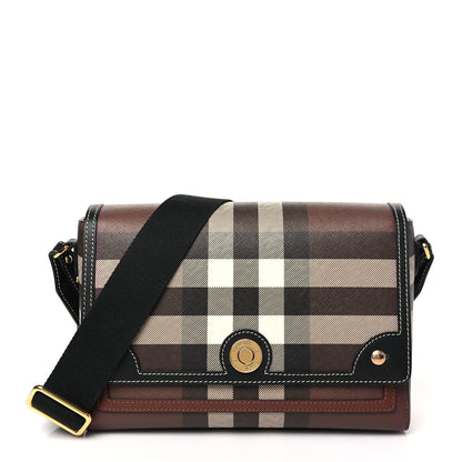 Burberry Calfskin Giant Check E-Canvas Note Crossbody Bag Dark Birch Brown 1 of 10