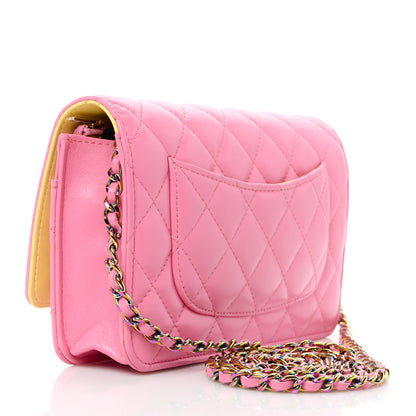 Chanel Lambskin Quilted Wallet On Chain WOC Pink Yellow 3 of 11