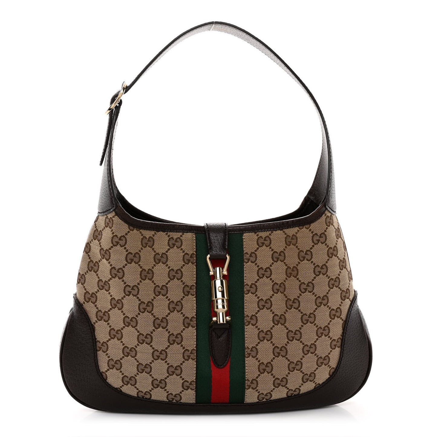 GG Supreme Monogram Azalea Calfskin Web Medium Jackie 1961 Hobo Beige Ebony Brown Sugar