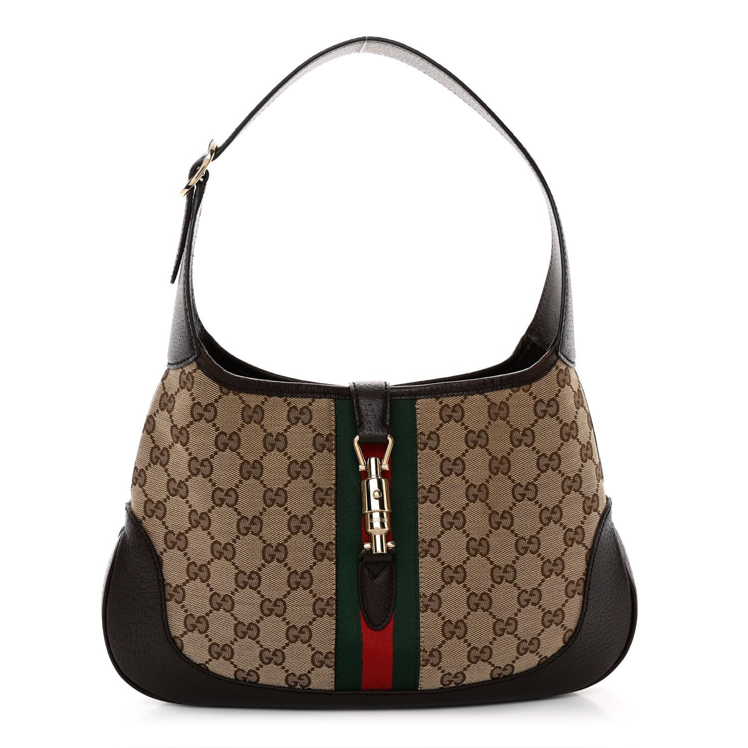 Gucci GG Supreme Monogram Azalea Calfskin Web Medium Jackie 1961 Hobo Beige Ebony Brown Sugar 1 of 11