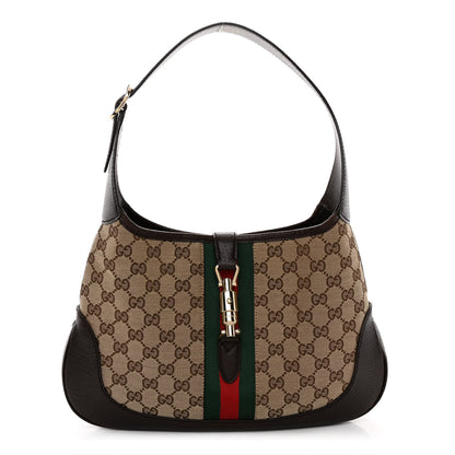 Gucci GG Supreme Monogram Azalea Calfskin Web Medium Jackie 1961 Hobo Beige Ebony Brown Sugar 1 of 11