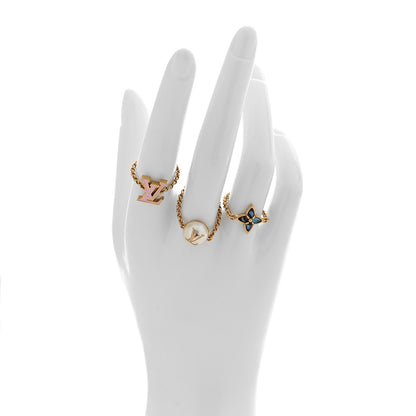 Louis Vuitton Metal Mother of Pearl Enamel LV Layer Color Ring Set S Gold 2 of 4
