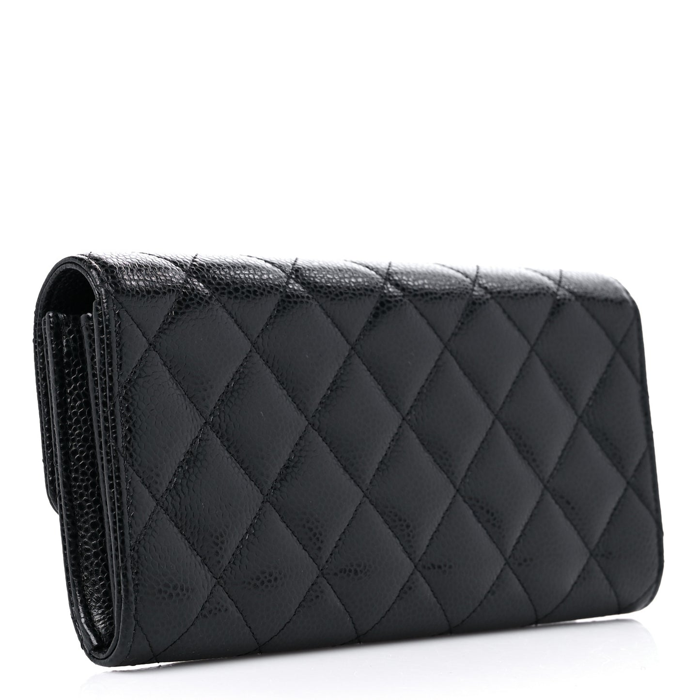 Caviar Quilted Large Gusset Flap Wallet Black