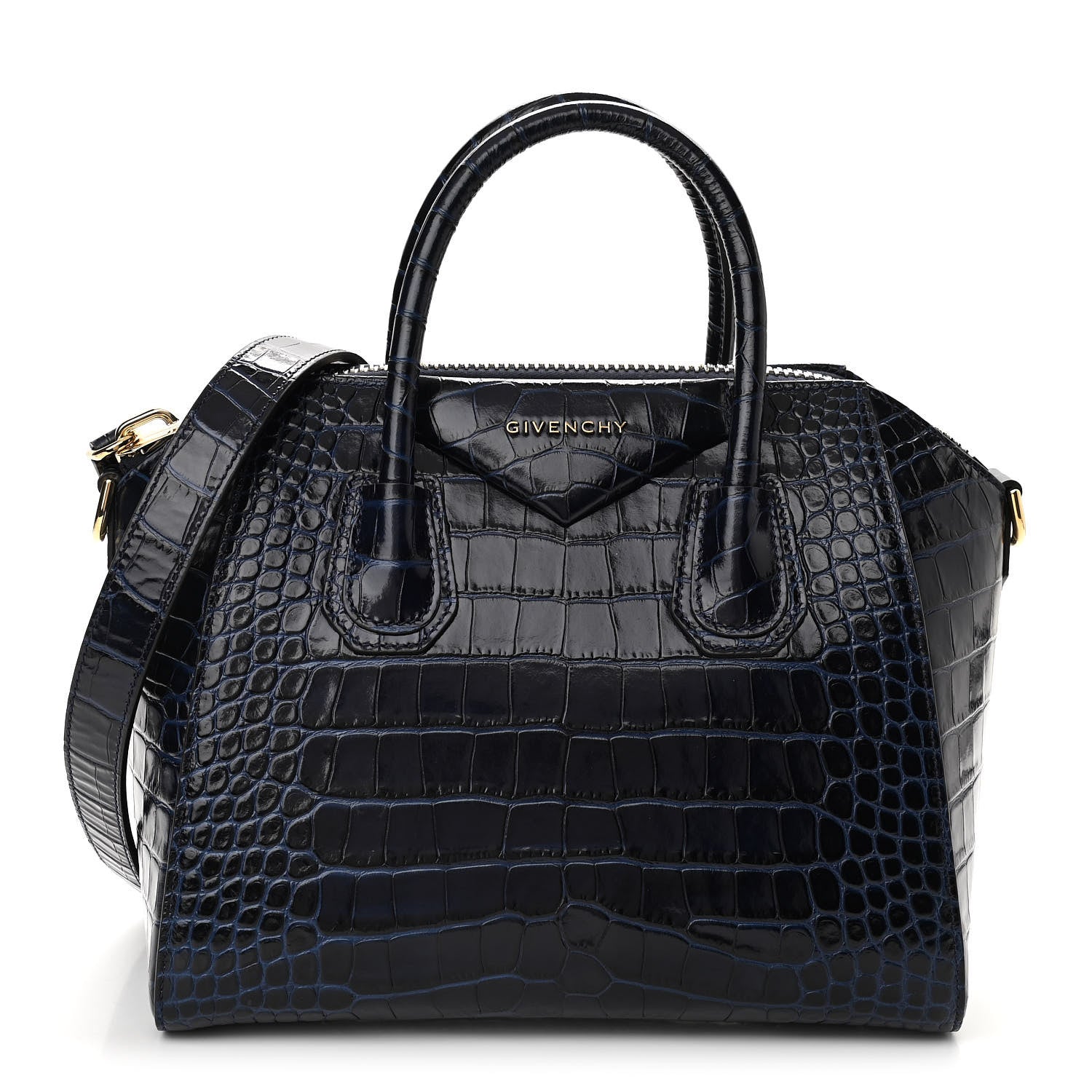 Givenchy Calfskin Crocodile Embossed Small Antigona Navy 1 of 10