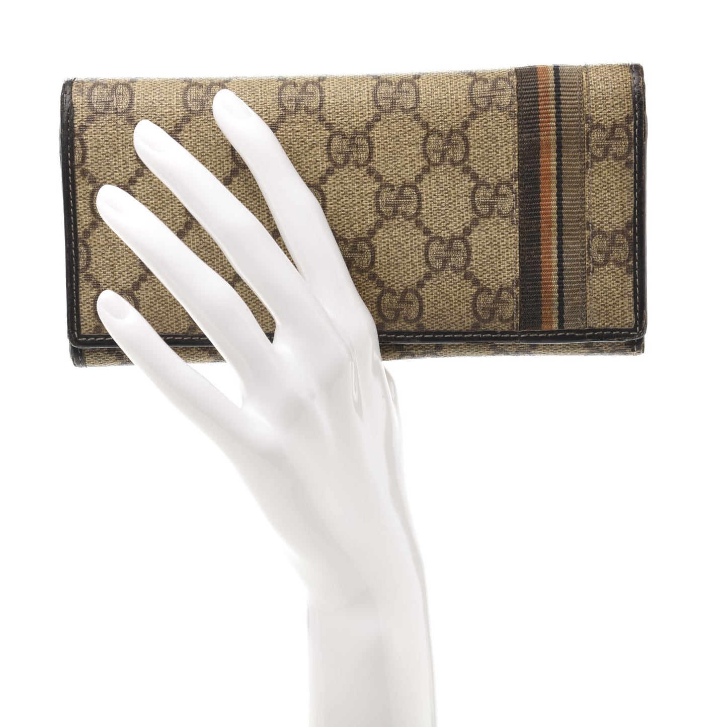 GG Supreme Monogram Web Long Continental Wallet Dark Brown