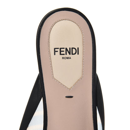 Fendi Technical Mesh Vitello FF Colibri Flat Mules 35.5 Tobacco Moro Black 6 of 8